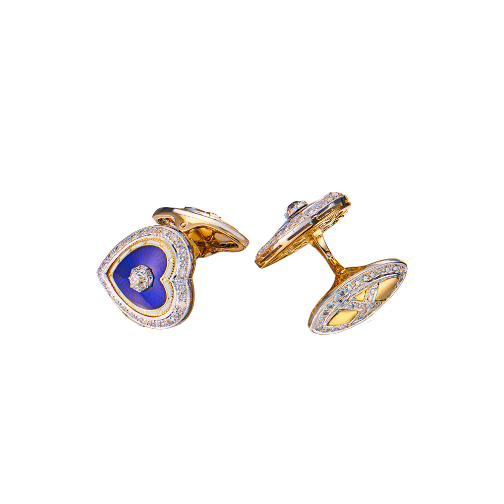 Запонки Vasily Konovalenko Hearts in White & Yellow Gold & Lapis & Diamonds(55364) №3