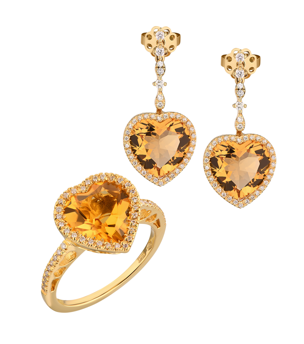 Комплект DeRosa Heart Cut Citrines & Round Diamonds set(21829) №7