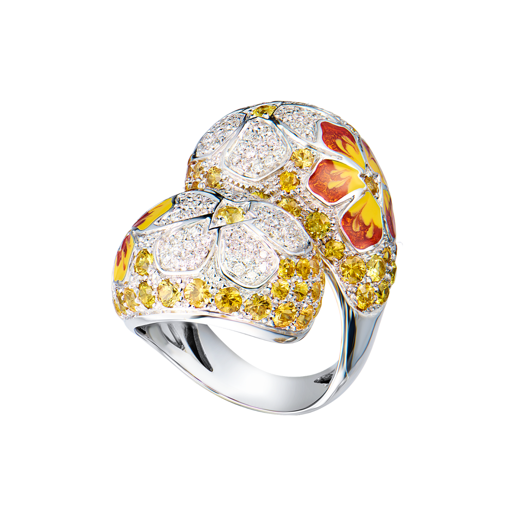 Кольцо Alfieri & St. John White Gold & Diamond & Sapphire & Enamel Flower Ring(55477) №3
