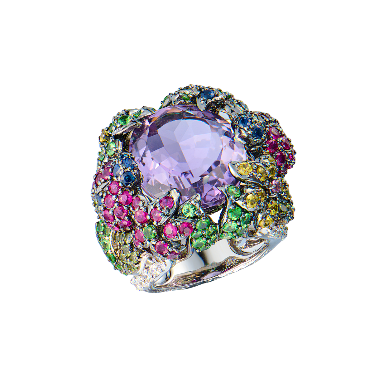 Кольцо No name Multi-Gemstone White Gold Ring(55140) №2
