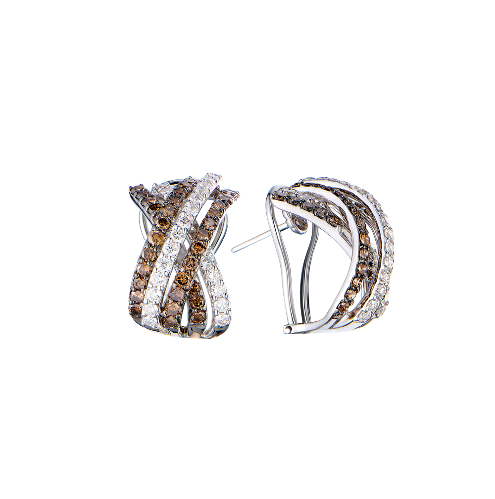 Серьги No name 2,66 ct White & Brown Round Cut Diamonds & White Gold(55366) №2