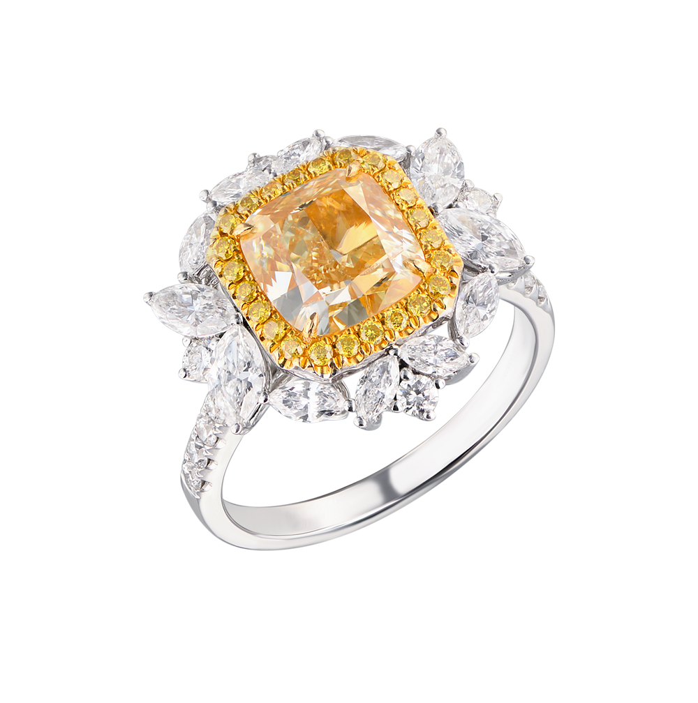 Кольцо GIA 3,51 ct Cushion Cut Fancy Yellow/SI1(24309) №3