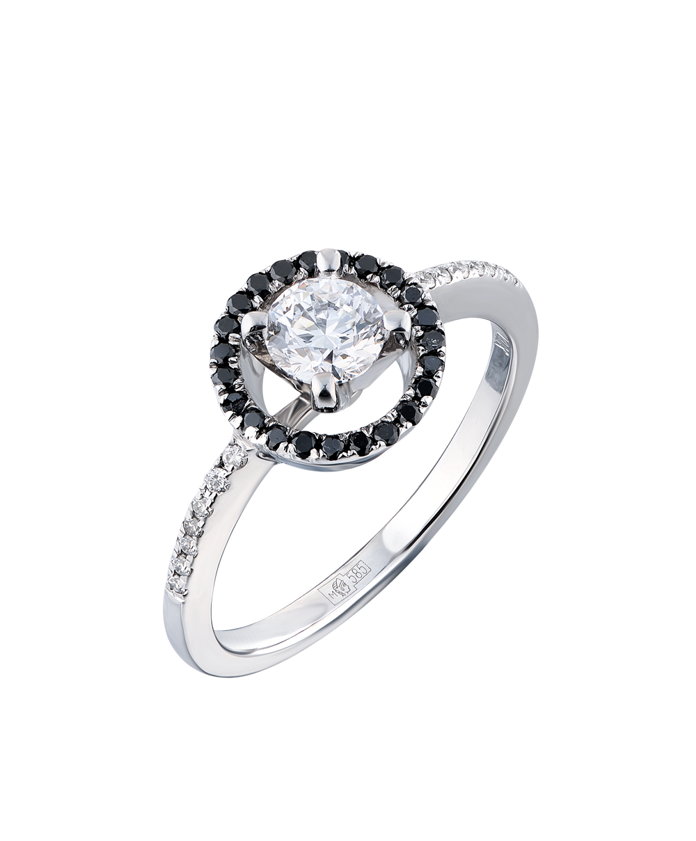 Кольцо GIA 0,45 ct D/SI1 Round Brilliant & Black Diamonds(16718) №3