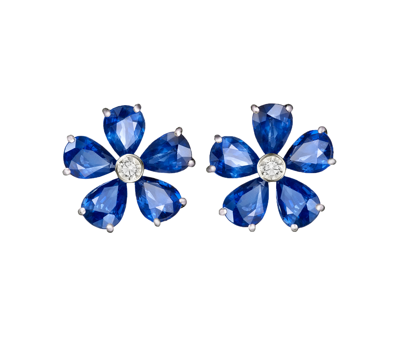 Серьги Mercury Flower White Gold & Diamond & Natural Sapphire(56104) №3