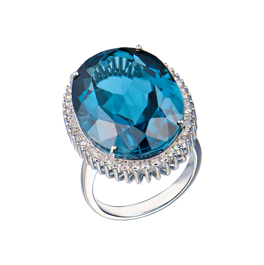 Кольцо No name White Gold & London Blue Topaz & Diamond(55484) №2