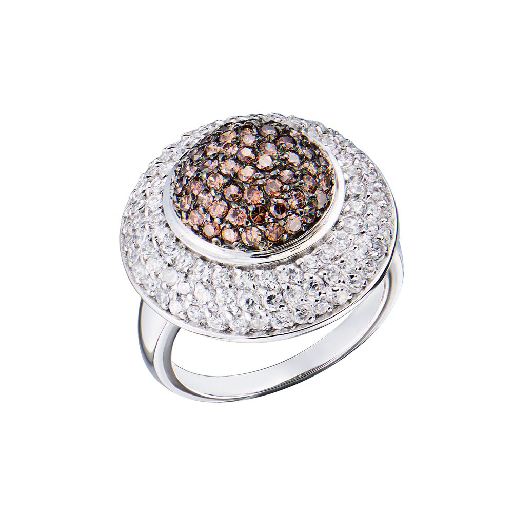 Кольцо No name White Gold & White & Brown Cubic Zirconia(55761) №2