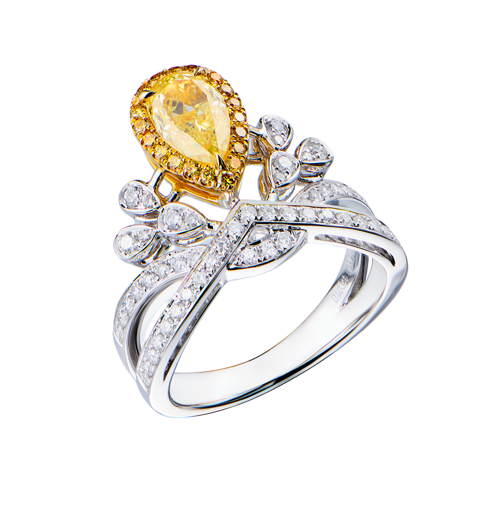 Кольцо GIA 1,03 ct Fancy Yellow/I1 Pear Cut & White Gold(54474) №3