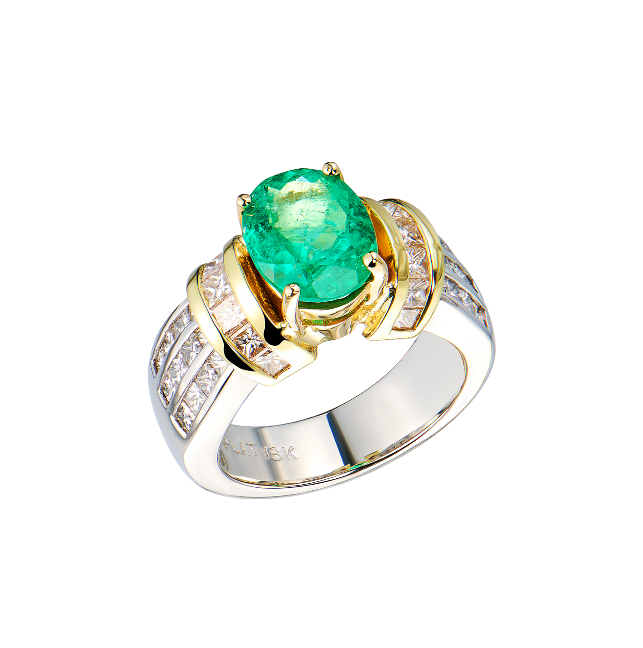 Кольцо No name с изумрудом 2,55 ct Intense Slightly Bluish Green/SI1 и бриллиантами(56445) №3