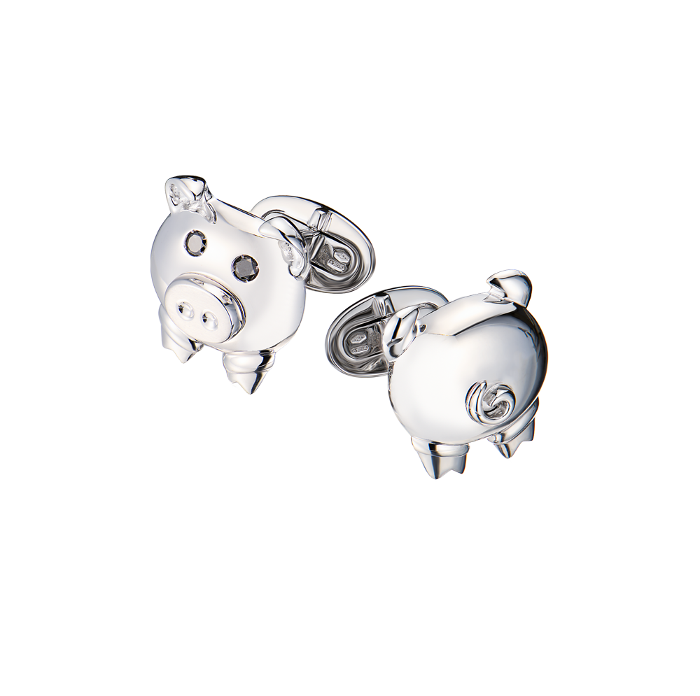 Запонки De Grisogono Pig White Gold & Black Diamonds 70048/05(55379) №2