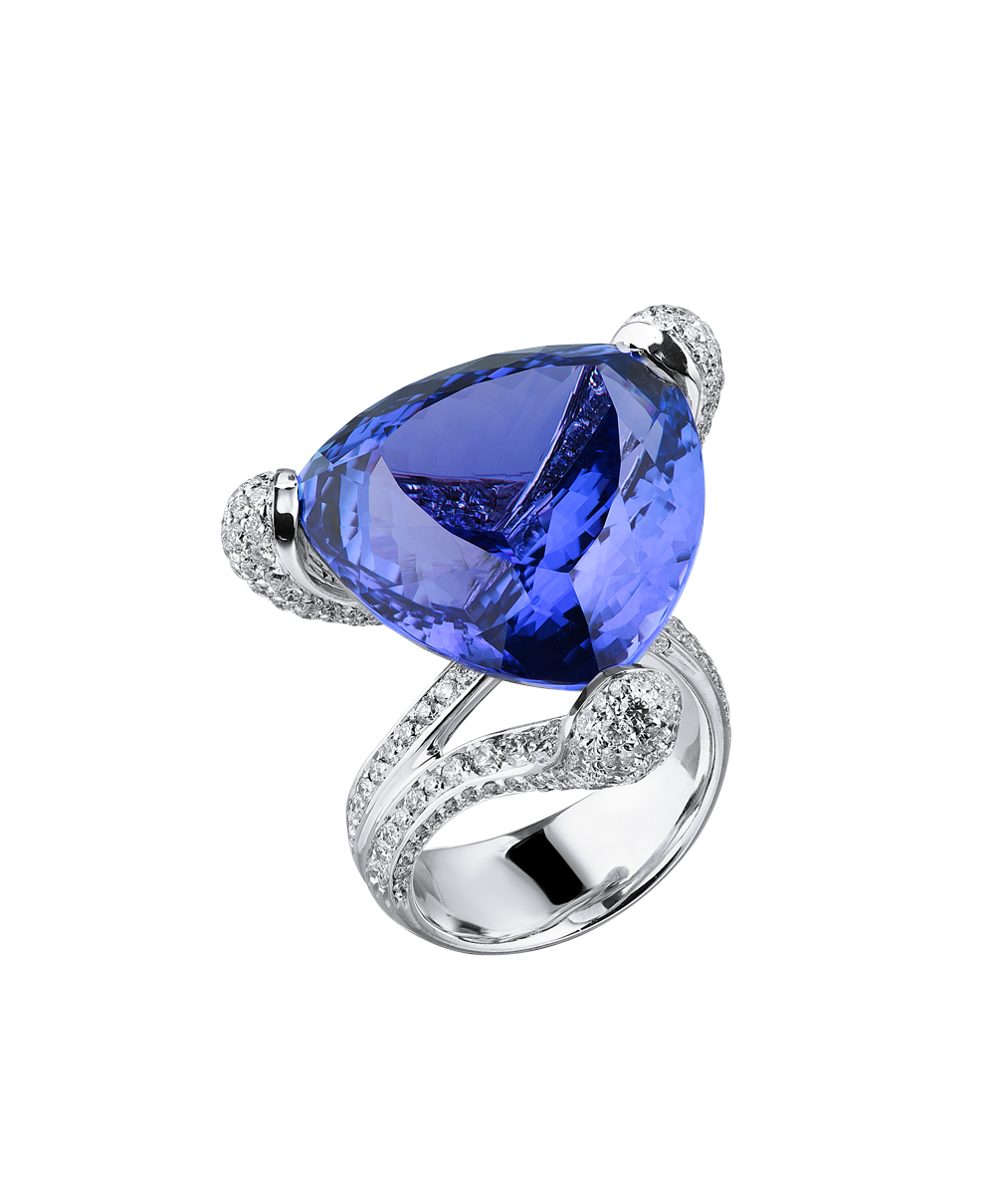 Кольцо No name С Танзанитом 34,0 ct Deep Violetish Blue/VVS и бриллиантами(15471) №5