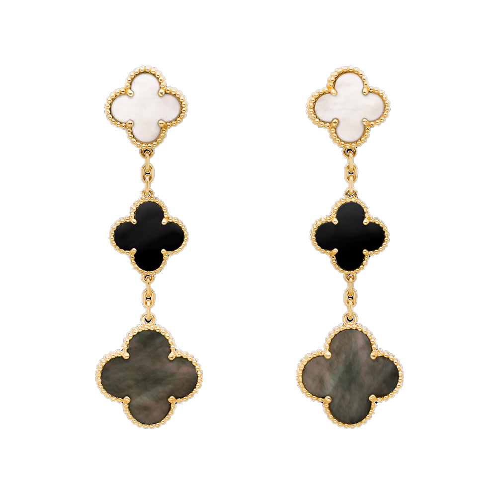 Серьги Van Cleef & Arpels Magic Alhambra 3 motifs Yellow Gold White & Gray mother-of-pearl Onyx VCARD79000(17806) №3