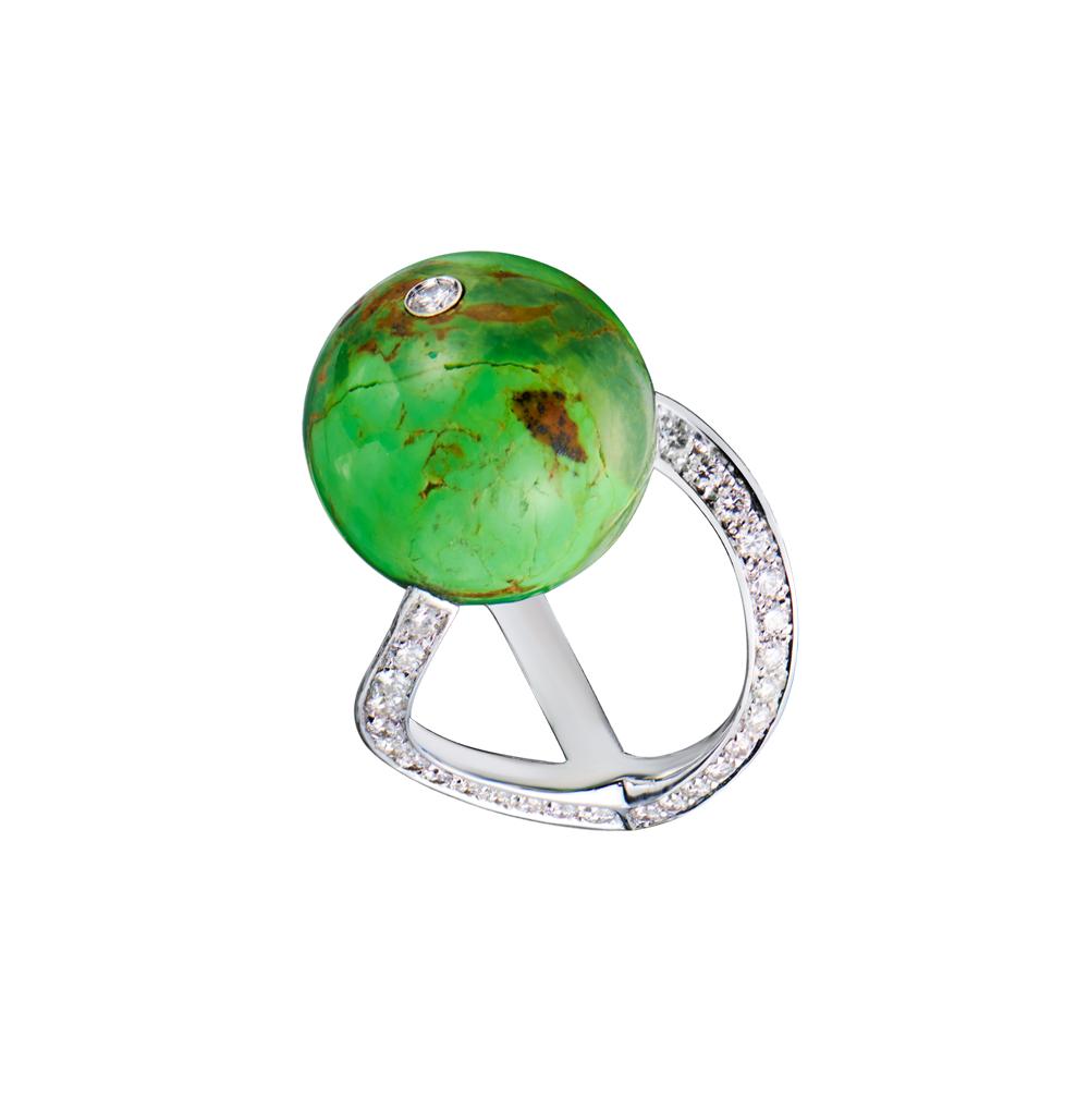Кольцо Scavia Jewels Egizia Collection Green Turquoise Bead & Diamond & White Gold(56305) №2